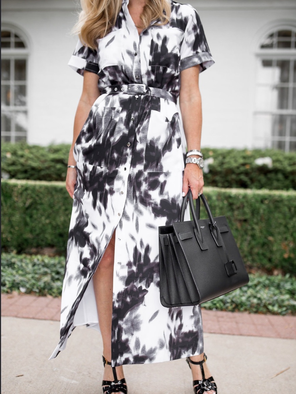 Banana Republic Military Button-Front Maxi Shirt Dress - Black & White